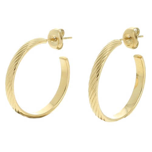 Créoles striées 25 mm - Acier inoxydable 304L Doré x2