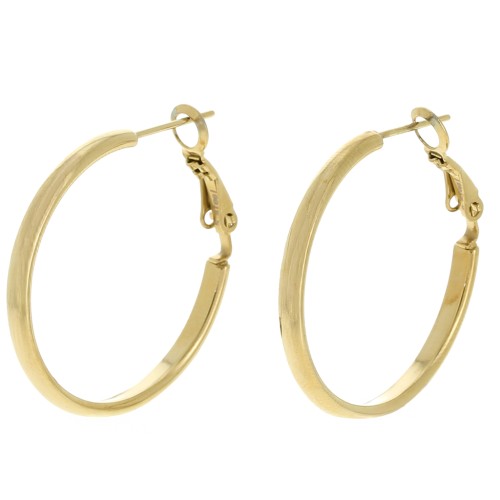 Créoles - fil demi jonc - 30 mm - Acier inoxydable 304L Doré x2