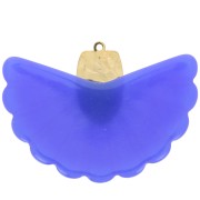 Pendentif éventail 28.5x40 mm en résine et Acier inox 316L Doré - Bleu royal x1