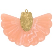Pendentif éventail 28.5x40 mm en résine et Acier inox 316L Doré - Corail x1