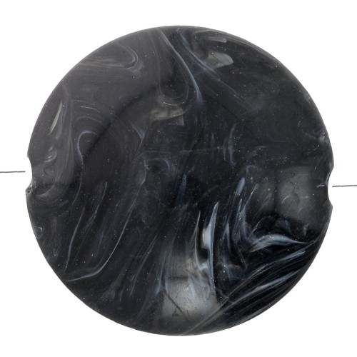 Perles plates rondes acrylique 22 mm Noir Marbré x6