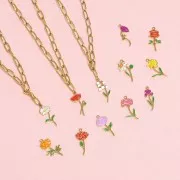 Pendentif Fleur de naissance 21x7 mm - Février - Violette - Acier inox 316L Doré