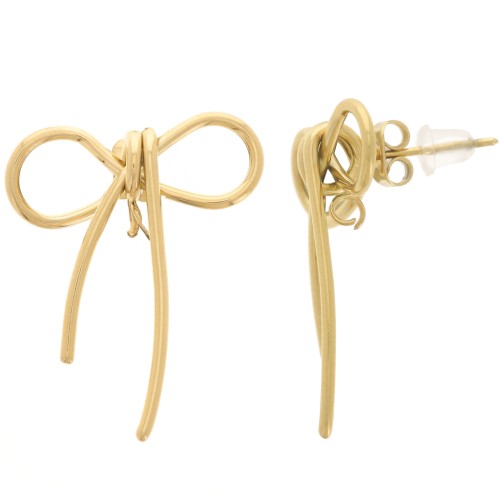 Clous d'oreilles noeud 26x21 mm avec anneau ouvert - Acier inox 304L Doré x2