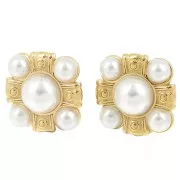 Clous d'oreilles carré 16.5x16.5mm cabochons imitation nacre - Acier inox 304L x2