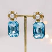 Clous d'oreilles carré 16.5x16.5mm cabochons imitation nacre - Acier inox 304L x2