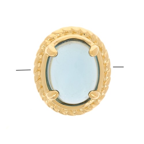 Perle ovale 6x4 mm avec verre teinté serti - Plaqué Or 3 microns - Bleu x1