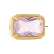 Perle rectangle 7x5 mm avec verre teinté serti - Plaqué Or 3 microns - Rose x1|raw }}