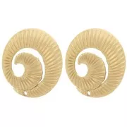 Boucles d'oreilles spirale striée 17 mm avec un trou - Acier inox 316L Doré x2