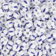 Preciosa Perles rocailles rayées 6/0 4 mm - Blanc - Bleu x20g