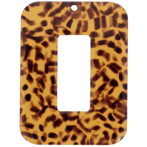 Pendentif rectangle évidé 40x30 mm en acétate - Terrazzo Marron - Noir x1