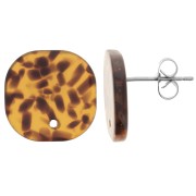 Clous d'oreilles carrés arrondis en acétate 15 mm - Terrazzo Marron - Noir x2