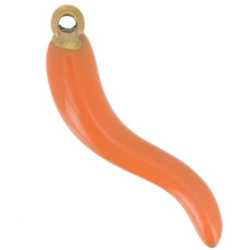 Pendentif piment 24x6 mm Resine époxy - Acier inoxydable 316L Doré - Orange x1