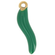 Breloque piment 15x4 mm Resine époxy - Acier inoxydable 316L Doré - Vert foncé x1|raw }}