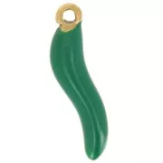 Breloque piment 15x4 mm Resine époxy - Acier inoxydable 316L Doré - Vert foncé x1