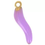 Breloque piment 15x4 mm Resine époxy - Acier inoxydable 316L Doré - Lilas x1