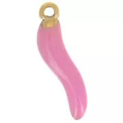 Breloque piment 15x4 mm Resine époxy - Acier inoxydable 304 Doré - Rose x1