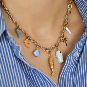 Breloque piment 15x4 mm Resine époxy - Acier inoxydable 304 Doré - Bleu x1