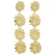 Boucles d'oreilles pendantes tournesol 80x20 mm - Acier inoxydable 304L Doré x2