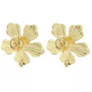 Clous d'oreilles fleur 20 mm avec anneau ouvert - Doré à l'or fin x2