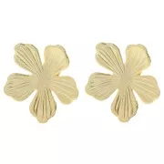 Clous d'oreilles fleur 26 mm avec anneau ouvert - Doré à l'or fin x2