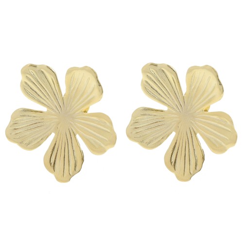 Clous d'oreilles fleur 26 mm avec anneau ouvert - Doré à l'or fin x2