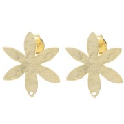 Clous d'oreilles fleur texturé 24x20.5 mm - Doré à l'or fin x2