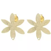 Clous d'oreilles fleur texturé 24x20.5 mm - Doré à l'or fin x2