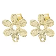 Clous d'oreilles fleur texturé 16x14.5 mm - Doré à l'or fin x2
