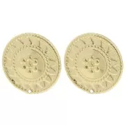 Clous d'oreilles rond 27 mm motif ethnique - Doré à l'or fin x2