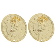 Clous d'oreilles rond 27 mm motif ethnique - Doré à l'or fin x2