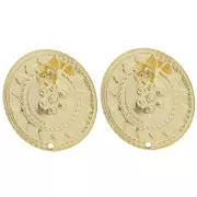 Clous d'oreilles rond 27 mm motif ethnique - Doré à l'or fin x2