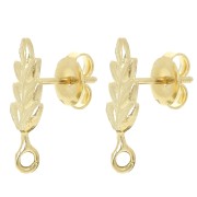 Clous d'oreilles feuille 17x7 mm avec anneau ouvert - Doré à l'or fin x2