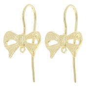 Crochets d'oreilles noeud 8x13 mm avec anneau fermé - Doré à l'or fin x2