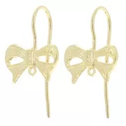 Crochets d'oreilles noeud 8x13 mm avec anneau fermé - Doré à l'or fin x2