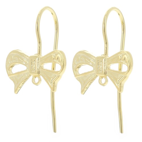 Crochets d'oreilles noeud 8x13 mm avec anneau fermé - Doré à l'or fin x2