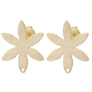 Clous d'oreilles fleur texturé 24x20.5 mm - Doré à l'or fin satiné x2|raw }}