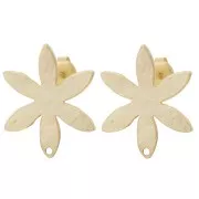 Clous d'oreilles fleur texturé 24x20.5 mm - Doré à l'or fin satiné x2