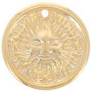 Pendentif rond bombé 22 mm - motif soleil - Doré à l'or fin x1