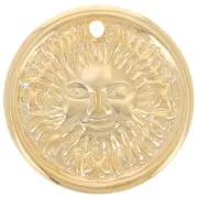 Pendentif rond bombé 22 mm - motif soleil - Doré à l'or fin x1