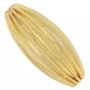 Perle olive striée 21x9 mm - Doré à l'or fin x1