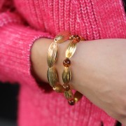 Perle olive striée 25x10 mm - Doré à l'or fin x1