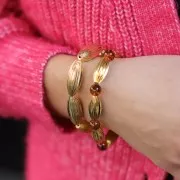 Perle olive striée 25x10 mm - Doré à l'or fin x1