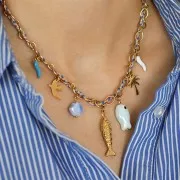 Collier maille Fantaisie alternée 6.3 mm - Acier inoxydable 304L Doré x42cm