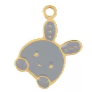 Breloque tête de lapin 10.5x8 mm en résine époxy - Acier inoxydable 316L Doré x1