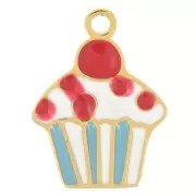 Breloque gâteau cupcake 10.5x8 mm en résine époxy - Acier inoxydable 316L Doré x1