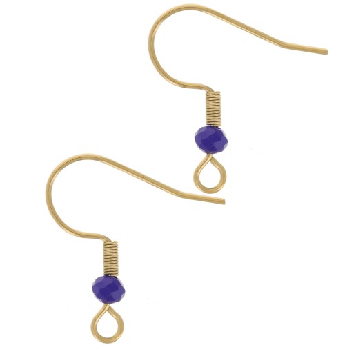 Crochets d'oreilles 20 mm perle verre facettée - Acier inox 304L Doré - Cobalt x2