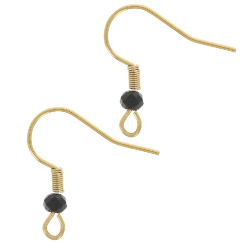 Crochets d'oreilles 20 mm perle verre facettée - Acier inox 304L Doré - Noir x2