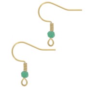 Crochets d'oreilles 20 mm perle verre facettée Acier inox 304L Doré - Turquoise x2