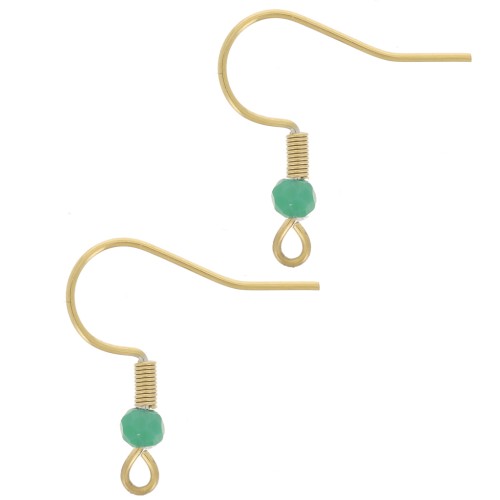 Crochets d'oreilles 20 mm perle verre facettée Acier inox 304L Doré - Turquoise x2