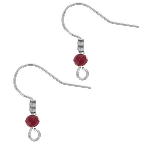 Crochets d'oreilles 20 mm perle verre facettée - Acier inox 304L - Rouge x2